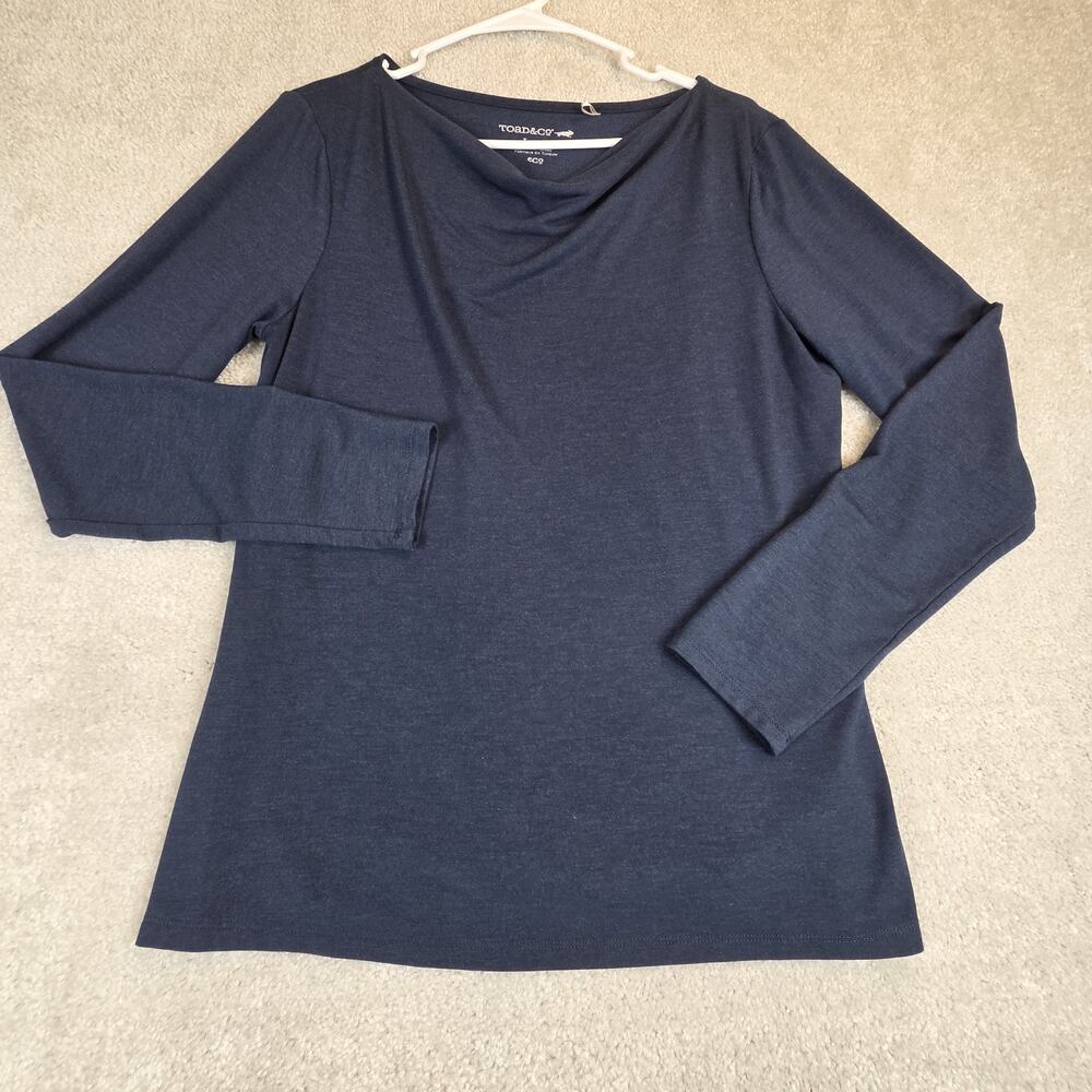 Toad&Co Bel Canto LS Drape Neck Top Womens L Blue Long Sleeve Shirt